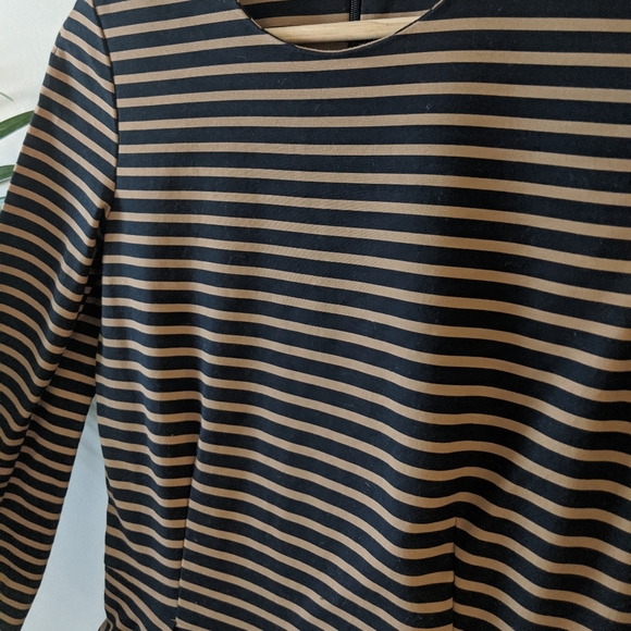 Ponte Black and Tan Striped Dress - Picture 2 of 6